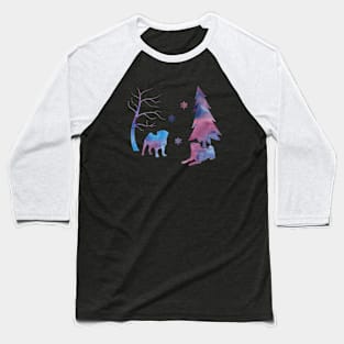 Pugs Winter Art Baseball T-Shirt